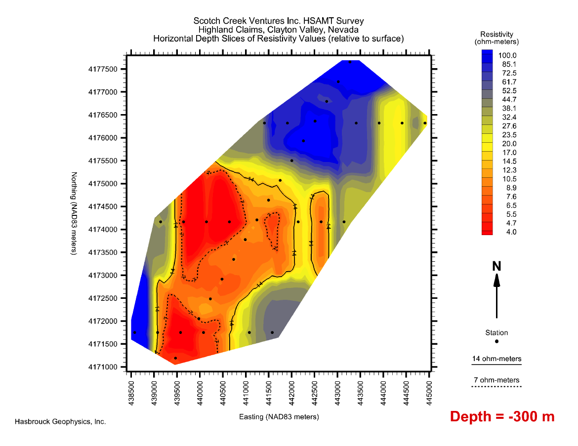 H10 Figure 11 — Horizontal Depth Slice of Resistivity Values @ 300 Meters Depth