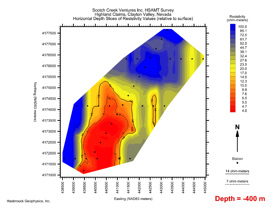 H11 Figure 12 — Horizontal Depth Slice of Resistivity Values @ 400 Meters Depth