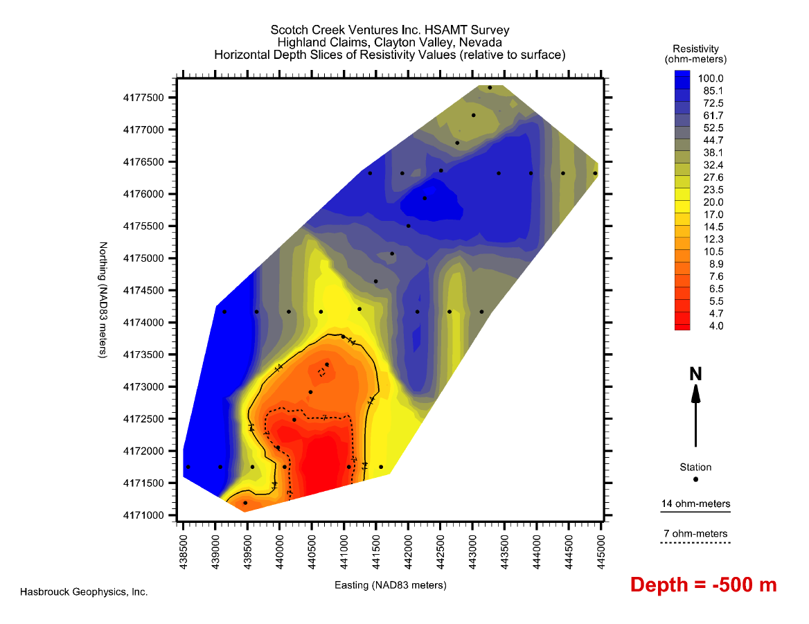 H12 Figure 13 — Horizontal Depth Slice of Resistivity Values @ 500 Meters Depth