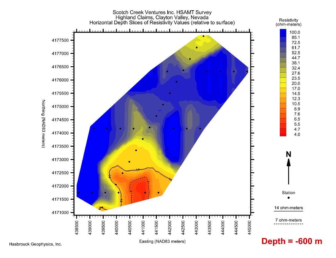 H13 Figure 14 — Horizontal Depth Slice of Resistivity Values @ 600 Meters Depth