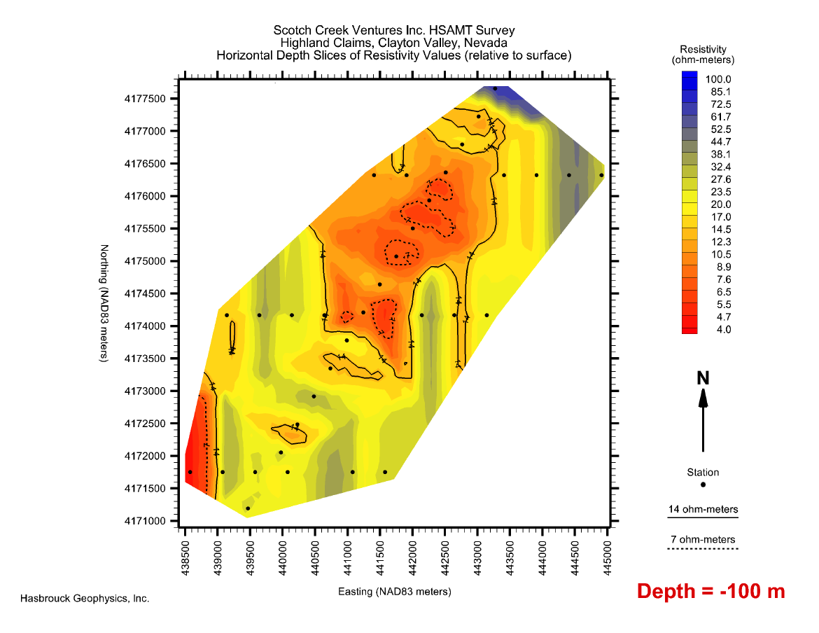 H8 Figure 9 — Horizontal Depth Slice of Resistivity Values @ 100 Meters Depth