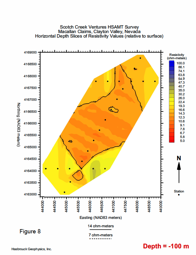 M11 Figure 8 — Horizontal Depth Slice of Resistivity Values @ 100 Meters Depth