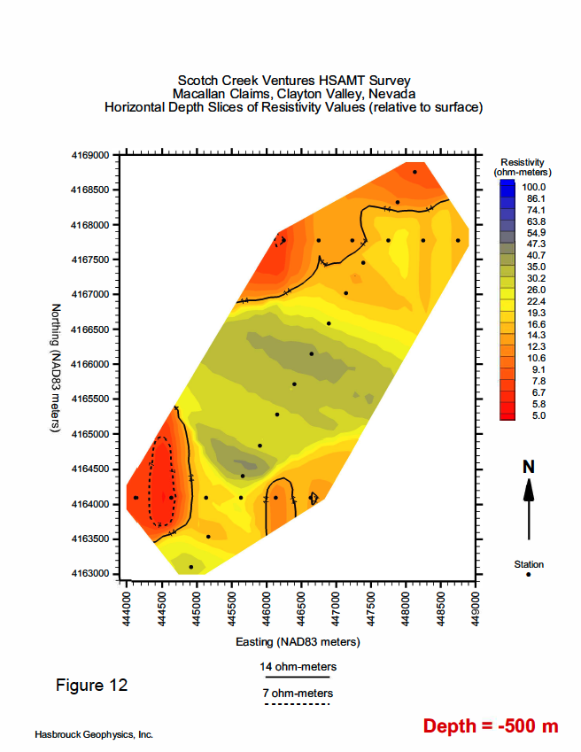 M4 Figure 12 — Horizontal Depth Slice of Resistivity Values @ 500 Meters Depth